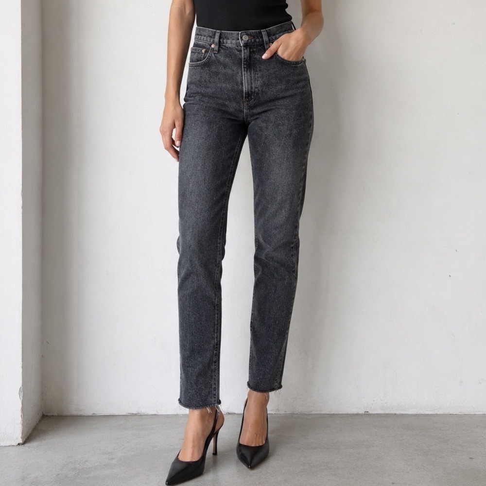 SLVRLAKE Beatnik Jeans Women's 25 Interstate Black Grey Straight Raw Hem Denim